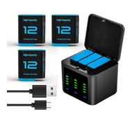 3 baterías de repuesto de 2580 mAh para GoPro Hero 12/Hero 11/Hero 10/Hero 9 con 3 canales de carga de batería tipo C