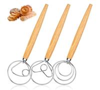 3 batidores daneses de 13 pulgadas con mango de madera, batidor danés de masa danesa, batidor de masa, amasadora, batidor de masa, accesorio para hornear pan para hornear, pan, masa madre, pastelería