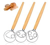 3 batidores daneses de 13 pulgadas con mango de madera, batidor danés de masa danesa, batidor de masa, amasadora, batidor de masa, accesorio para hornear pan para hornear, pan, masa madre, pastelería