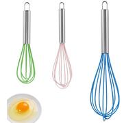 3 batidores de huevos de silicona, Batidora de Huevos Manual Varilla Para Batir 8 pulgadas 10 pulgadas y 12 pulgadas varillas cocina, para Mezclar Batir Espumar y Revolver (verde rosa y azul)