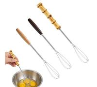 3 batidores pequeños de 20 cm, manual de acero inoxidable con mango de madera para tazas, mezcla, cocinar, remover, batir (madera)