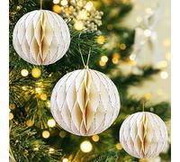 3 Bolas de decoración para árbol de Navidad, Adorno Colgante de Papel de Panal 3D, Adorno Colgante de Navidad, Fiesta, árbol de Vacaciones, hogar, Centro Comercial, decoración de Hotel, Blanco Marfil