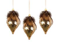 3 Bolas de lágrima de Lentejuelas Doradas de 14 cm - Decoración Colgante para árbol de Navidad, Adornos Decorativos Festivos, Colgante de árbol de Navidad con temática de Cuento de Hadas