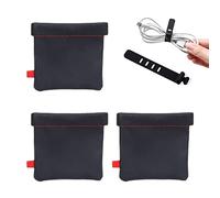 3 Bolsas de Almacenamiento + 1 Correa de Goma Suave, Bolsa de protección para Auriculares, Bolsa de Almacenamiento portátil de Cierre automático, Adecuada para Auriculares, Cables de Datos,(Negro)