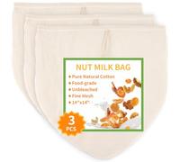 3 bolsas de leche de nueces de 14 x 14 pulgadas, bolsa de tela de queso de algodón natural sin blanquear para colar, bolsa colador reutilizable para leche de avena, almendras, queso, yogur, jugo, café