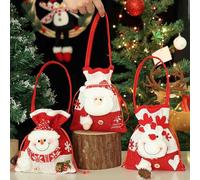 3 bolsas de regalo de Navidad, Papá Noel, muñeco de nieve, reno, reutilizable, con cordón, regalo rojo, bolsas de manzana, bolsa de muñeca de Navidad para fiestas, regalos de vacaciones (rojo, 3