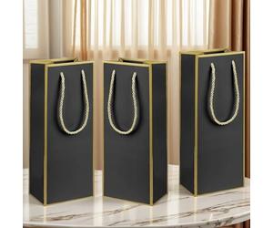 3 bolsas de regalo de vino de 5 x 4 x 13 pulgadas, bolsa de regalo suelta para botellas de vino, bolsa de regalo de papel con asa e impresión de lámina dorada para aniversarios de fiesta de boda