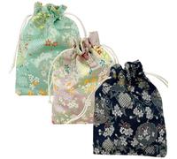 3 bolsas para bolígrafos, bolsa de almacenamiento portátil con cordón, bolsa de cosméticos de brocado bordada, bolso floral pequeño de almacenamiento, accesorio de viaje para mujeres y niñas,