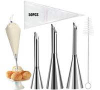 3 Boquillas de Acero Inoxidable para Reposteria Con cepillo de limpieza y 50 mangas pasteleras, Inyector de Relleno de Pastelería para Glaseado de Crema, para Donas, Cupcakes (3)