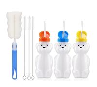 3 botellas con pajita de oso, 1 cepillo de esponja, 3 cepillos para pajitas, bonitas botellas para beber, vasos de pajita comprimibles, recipiente de agua potable para niños