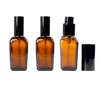 3 botellas de loción de vidrio cuadrado ámbar de 10 ml/3.4 onzas vacías para viaje, cosmético, maquillaje, loción, envase, frasco, dispensador con cabezal