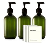 3 botellas de plástico reciclado de 500ml con 9 etiquetas impermeables; Dispensador de botella de bomba vacía reutilizable para champú, acondicionador, jabón, desinfectante, gel de ducha, loción, baño