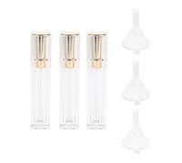 3 botellas recargables de 8 ml para brillo de labios + 3 embudos dorados