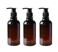 3 Botellas Recargables de plástico de 250ml Color marrón ámbar con Bomba Negra vacía envases de artículos de tocador para champú acondicionador de Pelo Gel de Ducha dispensadores de lociones