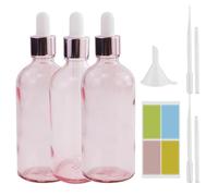 3 botellas vacías de aceite esencial de 100 ml, botellas cuentagotas, cuentagotas de cristal, con 1 hoja de pegatinas, 1 embudo, 2 cuentagotas, para perfumes, cosméticos, colorantes líquidos