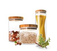 3 Botes Depósitos Set Con Tapa Recipiente de Almacenamiento Tarro Cristal