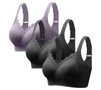3 brasieres acanalados sin varillas para mujer, sin aros, sin costuras, realzadores, antiflacidez, festoneados, cobertura completa, cómodos, tirantes anchos, ligeramente suaves, para dormir todos los