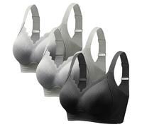 3 brasieres acanalados sin varillas para mujer, sin aros, sin costuras, realzadores, antiflacidez, festoneados, cobertura completa, cómodos, tirantes anchos, ligeramente suaves, para dormir todos los