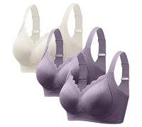 3 brasieres acanalados sin varillas para mujer, sin aros, sin costuras, realzadores, antiflacidez, festoneados, cobertura completa, cómodos, tirantes anchos, ligeramente suaves, para dormir todos los