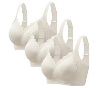 3 brasieres acanalados sin varillas para mujer, sin aros, sin costuras, realzadores, antiflacidez, festoneados, cobertura completa, cómodos, tirantes anchos, ligeramente suaves, para dormir todos los