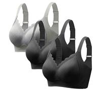 3 brasieres acanalados sin varillas para mujer, sin aros, sin costuras, realzadores, antiflacidez, festoneados, cobertura completa, cómodos, tirantes anchos, ligeramente suaves, para dormir todos los