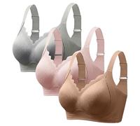 3 brasieres acanalados sin varillas para mujer, sin aros, sin costuras, realzadores, antiflacidez, festoneados, cobertura completa, cómodos, tirantes anchos, ligeramente suaves, para dormir todos los