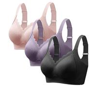 3 brasieres acanalados sin varillas para mujer, sin aros, sin costuras, realzadores, antiflacidez, festoneados, cobertura completa, cómodos, tirantes anchos, ligeramente suaves, para dormir todos los