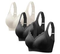 3 brasieres acanalados sin varillas para mujer, sin aros, sin costuras, realzadores, antiflacidez, festoneados, cobertura completa, cómodos, tirantes anchos, ligeramente suaves, para dormir todos los