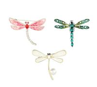3 broches de libélula con diamantes de imitación, para mujer, vintage, pintura al óleo, libélula, accesorios de vestir, esmoquin, abrigo, cheongsam, talla única, metal, diamantes de imitación, One