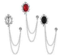 3 broches para hombre, con solapa, cadena collar, cadena, collar, camisa, tachuelas, palo de solapa cadena de cristal de metal joyería de moda accesorios unisex, blanco rojo negro plateado