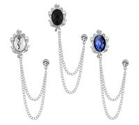 3 broches para hombre con solapa cadena collar camisa tachuelas palo de solapa cadena de cristal de metal joyería de moda accesorios unisex, blanco azul negro plateado, Metal cristal