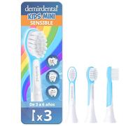 3 cabezales infantiles demirdental para Philips Sonicare Kids Mini | 3-6 años: mini recambios correspondientes a HX6034, extra suaves, testados sin sustancias nocivas, Azul claro