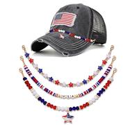 3 cadenas de sombrero de camionero del 4 de julio, cadenas de sombrero de camionero, accesorios de sombrero, desmontable rojo, blanco y azul, cadenas de cuentas de cristal Heishi para gorra de