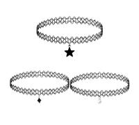3 cadenas de tatuajes, gargantilla para mujer, collar de tatuaje 90, collar de tatuaje, juego de collar elástico, con estrellas, diamantes, perlas, adecuado para mujeres, adolescentes (negro), 5*4*1,
