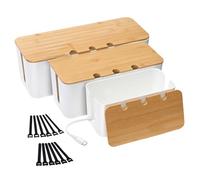 3 Caja Organizadora Cables con Tapa de Bambú,Caja Cables,Caja Cables Organizador Caja para Cables,Guarda Oculta y Recoge Regletas,Mesa y Escritorio-Juego de 3 tamaños