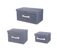 3 cajas de almacenamiento plegables de tela con tapa, cajas pequeñas/medianas/grandes para armario, estantes, cestas de almacenamiento, organizador para juguetes, ropa, libros