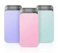 3 cajas de lata con tapa, 6 x 3,4 x 1,1 cm, caja de metal pequeña, rectangular, portátil, mini caja de metal para dulces, pendientes, objetos pequeños (rosa, morado, verde)