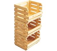 3 cajas de madera apilables para postres de fruta, cajas de almacenamiento de madera sin tratar, para patatas, verduras, frutas, 84 x 36 x 30 cm