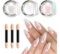 3 cajas de polvo de uñas cromado perla blanca, 3PCS Aurora Ice Shimmer Chrome Pigmento en Polvo para Las Uñas, Glaseado Donut Glitter Powder Nails Mirror Effect Glitter Nail Art Powder