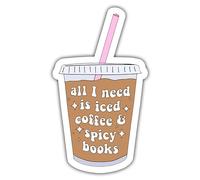 3 calcomanías rosas con texto en inglés "All I Need is Iced Coffee and Spicy Books", regalo divertido para él, marido, novio, papá, calcomanías de casco de esmeril, calcomanías divertidas para casco,