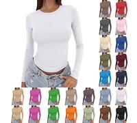 3 camisetas de manga larga para mujer, ajustadas, de algodón, juego de 3 unidades, camiseta larga, camiseta interior redonda, clásica, corte ajustado, camisetas de un solo color, túnica, ropa interior