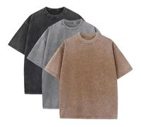 3 camisetas de verano de algodón pesado de gran tamaño para hombre, camisetas vintage de ajuste holgado, camisetas casuales de manga corta para hombres y mujeres, Negro + Gris + Café, XX-Large