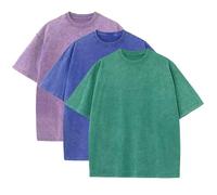3 camisetas de verano de algodón pesado de gran tamaño para hombre, estilo vintage, holgadas, de manga corta, casuales, para hombres y mujeres, Morado, azul y verde, L