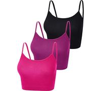 3 Camisolas Spaghetti para Yoga Dormir (Negro, Rojo Rosado, Morado, M)