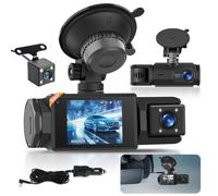 3 Canales Dash CAM, WiFi Dashcam, 1080P Dash CAM Interior Delantero y Trasero, Full HD Cámara de 2 Pulgadas con Pantalla IPS y Grabación en Bucle, Visión Nocturna, Detección de Movimiento