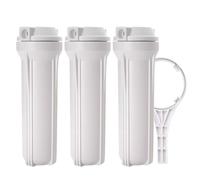 3 carcasas para filtro agua toda la casa, filtro sedimentos universal 10 pulgadas, incluye llave inglesa, para usar en un sistema de filtración de 3 etapas.(4 points)