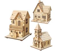 3 Casas de Pueblo de Navidad con Luces LED, Casas de Pueblo de Navidad con iluminación LED, decoración rústica de Mesa con luz cálida, de Mesa Alimentado por Pilas