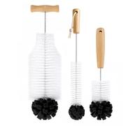 3 cepillos para botellas - Cepillo flexible con mango largo y mango de madera en ángulo de 90°, limpia botellas con cuello estrecho, ideal para vidrio Sodastream, botellas de plástico