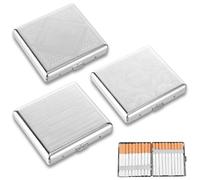 3 cigarrillos plateados con 3 diseños, pitillera portátil de metal, espacio para 20 cigarrillos, con cierre a presión, impermeables, para hombres y mujeres