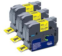 3 cintas de etiquetas XemaX compatibles con cinta de impresora de etiquetas Brother de 24 mm TZe-651 TZ-651 AZe-651 negro sobre amarillo para Brother P-Touch Label Maker PT-2480 P700 H500 D600 E500